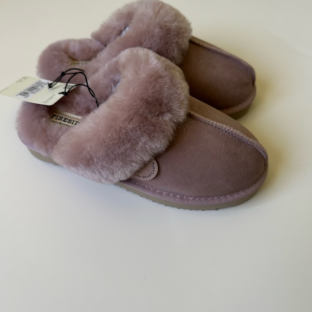 Dearfoams Fireside Sydney genuine Shearling Scuff Slipper|Dusty Pink NWT- 6 - Picture 2 of 3